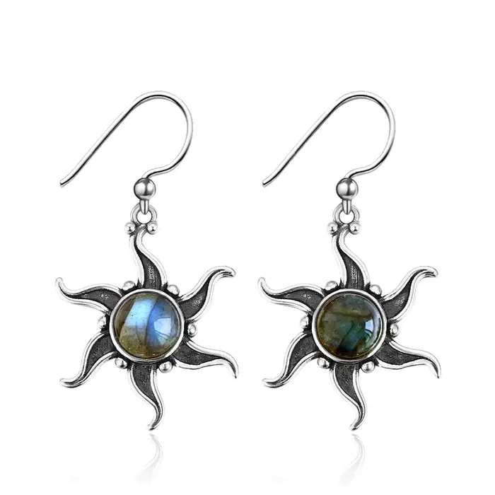 Boucles d'oreilles en argent Labradorite naturelle vintage pour femmes occasions spéciales partys sorties élégantes et mystérieuses