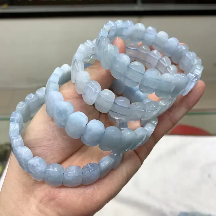 Bracelet de perles en pierre d'aigue-marine pour femme, bracelet en pierre précieuse naturelle, bijo