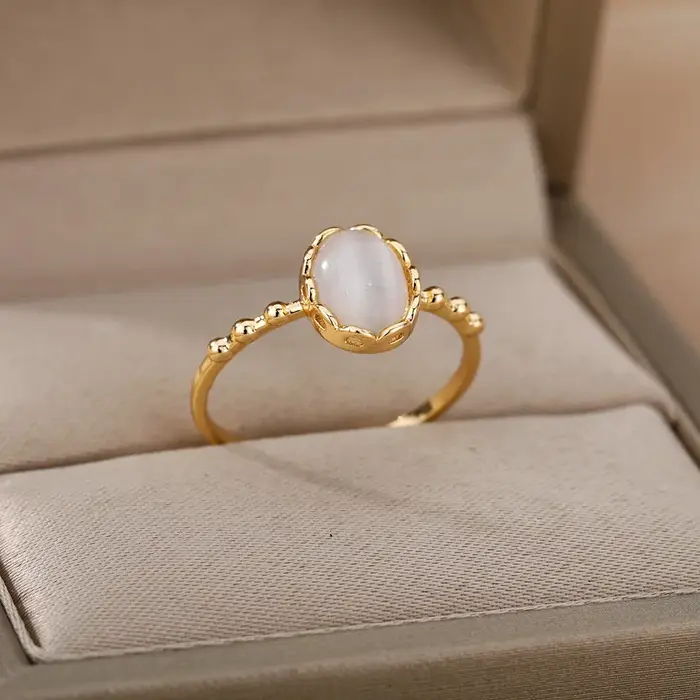 Bagues en opale blanche pour femmes, couleur or, bague de fiançailles, de mariage, à la mode, bijoux