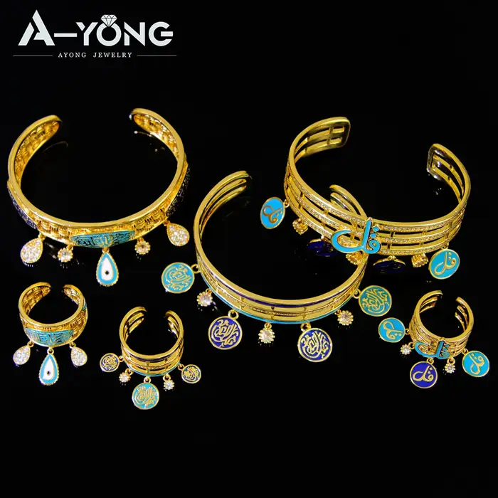 Parure de bijoux de mode islamique arabe plaqué or 21 carats avec zircone de Dubaï
