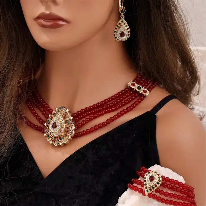 Ensemble de bijoux en perles bordeaux pour femmes
