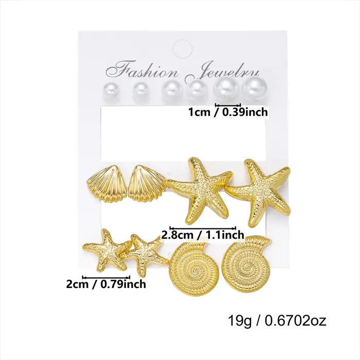 Ensemble de boucles d'oreilles étoile et coquillage sur le thème de l'océan pour femmes
