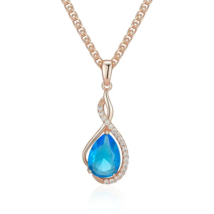 SYOUJYO élégant bleu goutte naturel Zircon collier Vintage 585 couleur or Rose luxe bijoux cadeau po