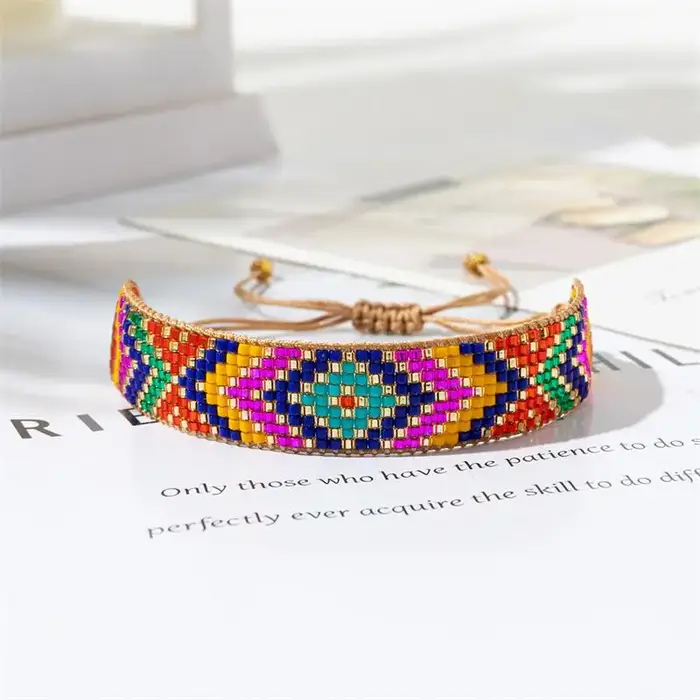 Bracelet mexicain bohème en verre perles tissées pour femmes occasions spéciales artisanat traditionnel