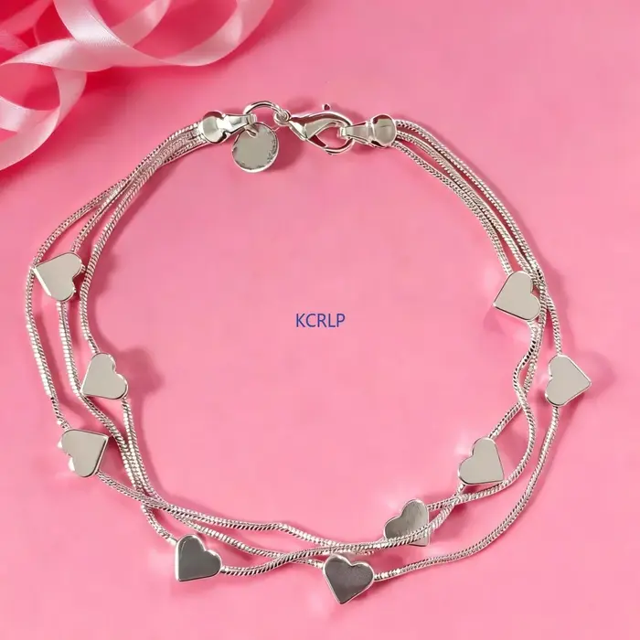 Bracelet en argent sterling 925 avec breloques en forme de cœur