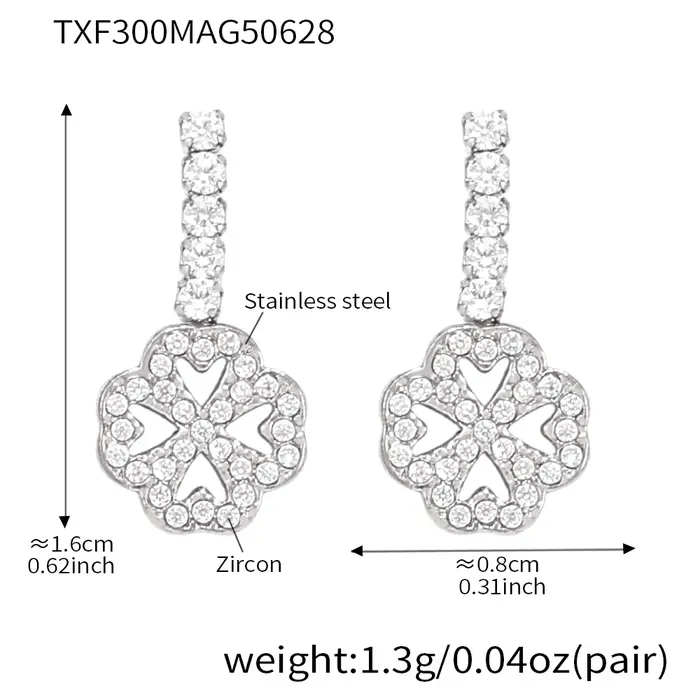 Colliers et Bracelets en acier inoxydable, boucles d'oreilles cloutées avec pendentif fleur en Zirco