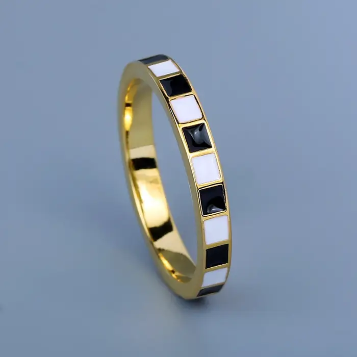 Bague en damier noir et blanc pour femme, bijoux en or, bague de fiançailles, fête de mariage, nouve