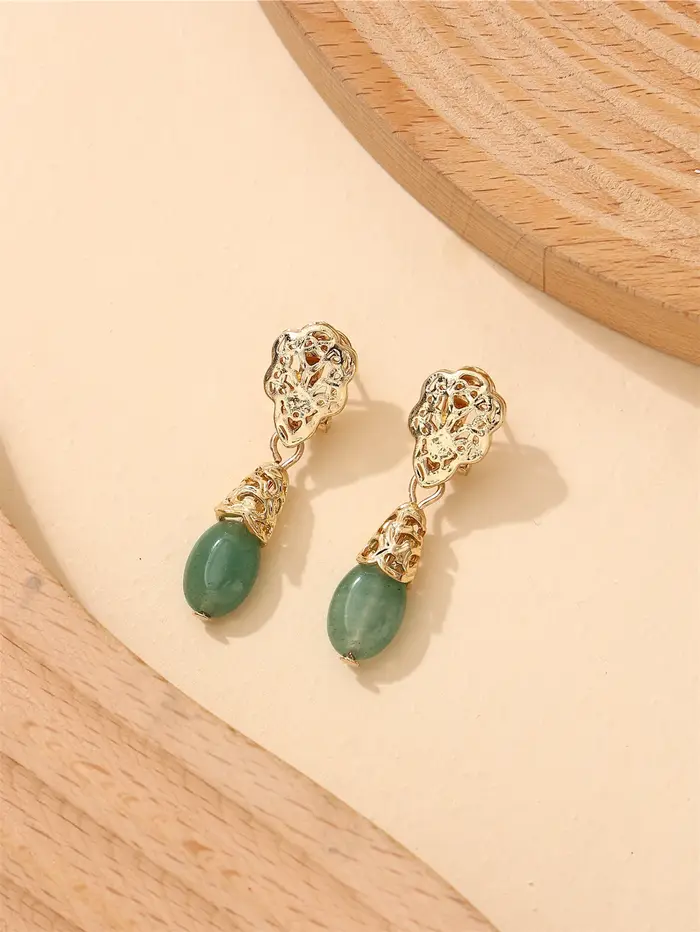 Boucles d'oreilles en pierre naturelle pour femmes algériennes style rétro français pour mariage et cérémonies