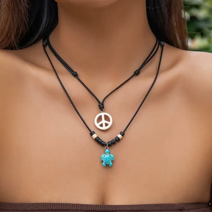 Collier ras du cou en coquillage de conque, deux couches, tortue de mer, bijoux de plage, perles de 