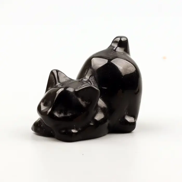 Figurine de chat mignon en quartz rose sculpté, pierre naturelle, jouet de dessin animé, mini artisa
