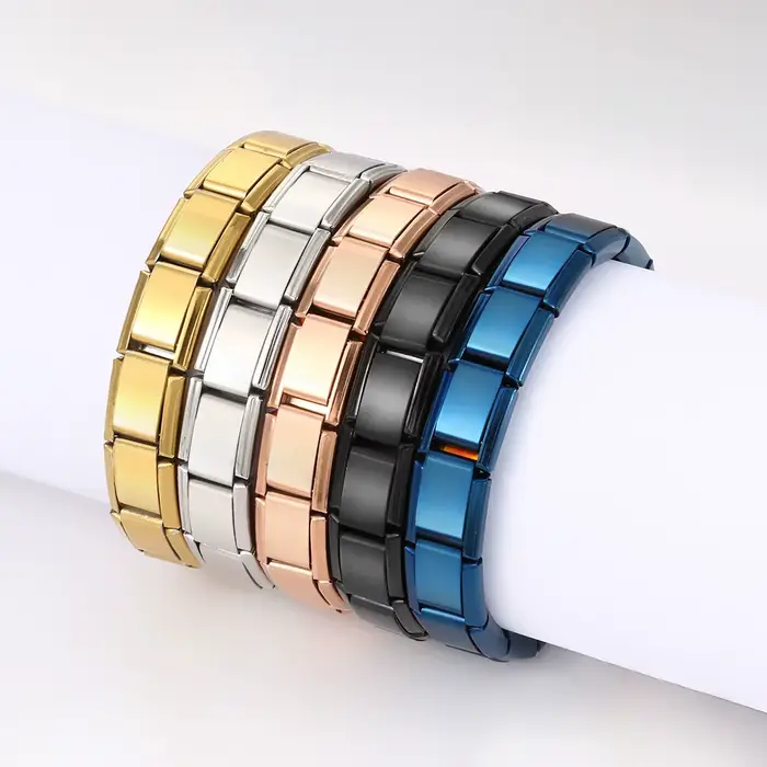 Bracelets carrés en acier inoxydable pour femmes et hommes, Modules italiens en métal HipHop, extensibles, cadeau, bijoux de fête d'anniversaire, tendance