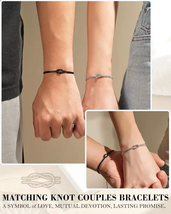 Bracelets de couple assortis, relation de nœud d'amour, cadeaux de noël, d'anniversaire, de couple, pour lui, son petit ami, petite amie