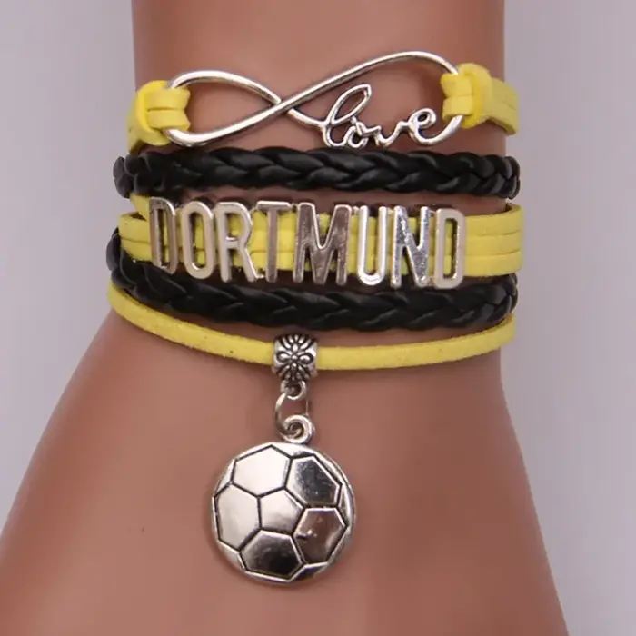 Bracelet Multicouche Fait à la Main Extron Love Wave Football Rond Tressé, Pendentif MensuCharm pour