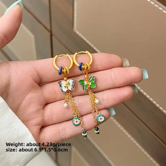 Boucles d'oreilles tendance en émail coloré vintage, élégantes en forme de papillon, bijoux de luxe,