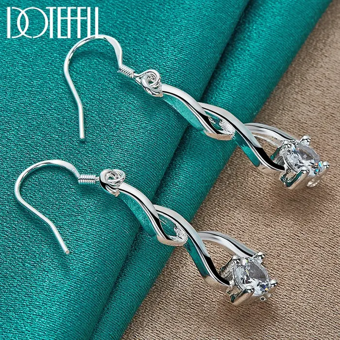 DOTEFFIL 925 en argent Sterling AAA Zircon géométrie goutte boucle d'oreille pour femme dame mariage