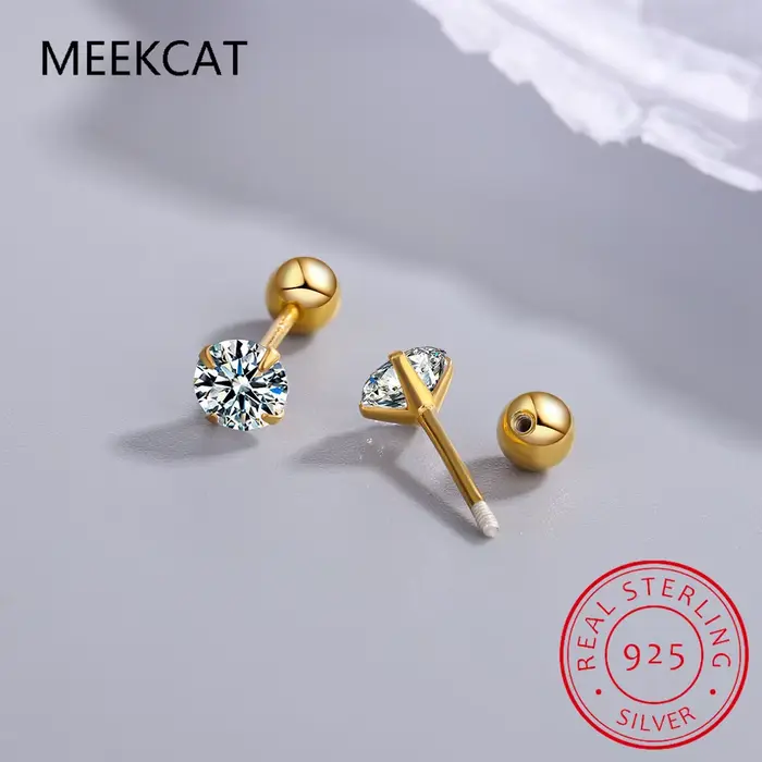 Boucles d'oreilles clous en moissanite, plaqué or blanc 18 carats, argent sterling S925, fermoir à vis, pour femmes et hommes, bijoux Brincos