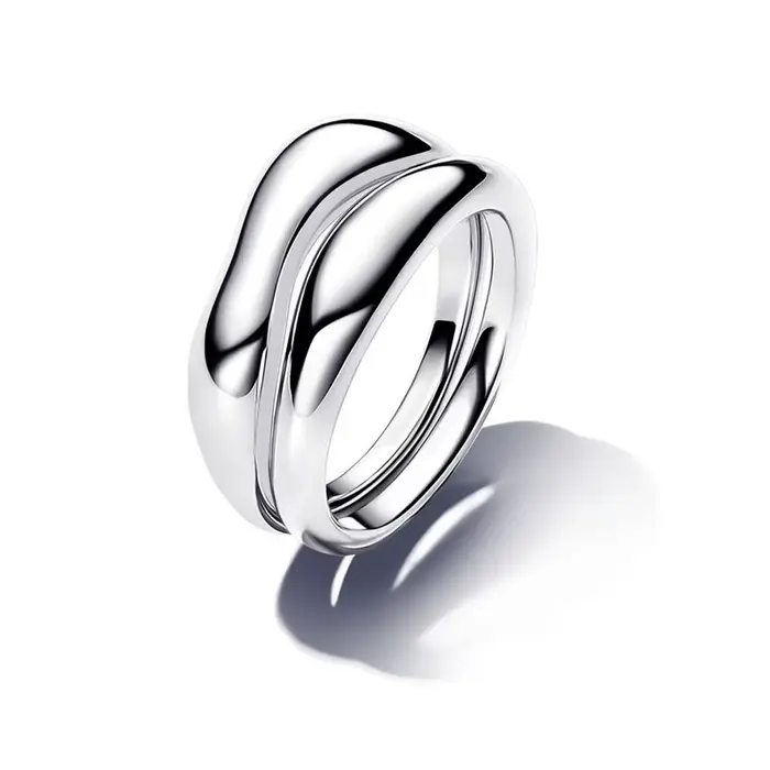 Bague élégante en argent pur 925% pour femme, design irrégulier en forme de cœur entrecroisé, bijou 