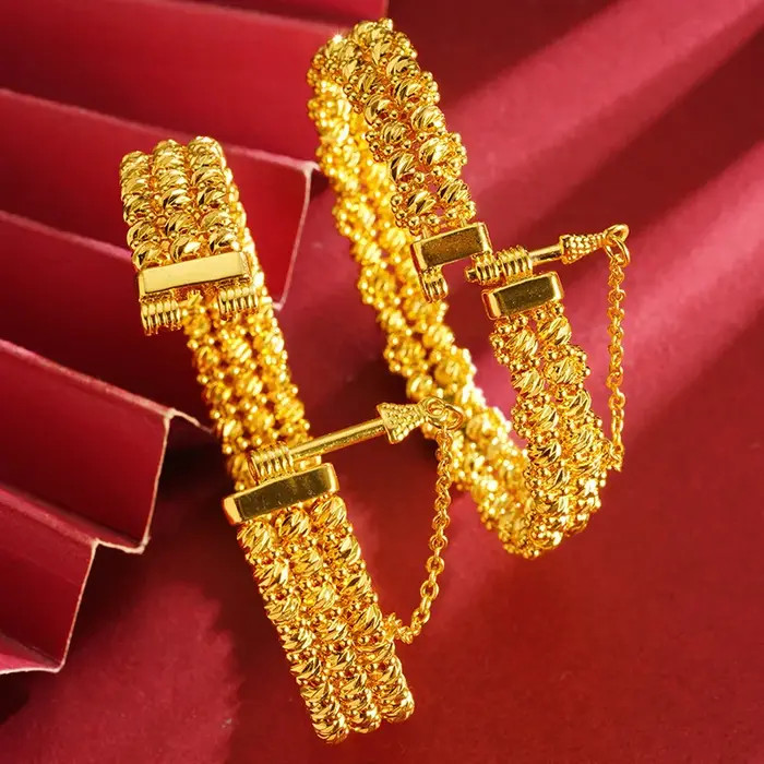 Bracelet de luxe multicouche en or pur 24K 9999 pour femmes, perles disco