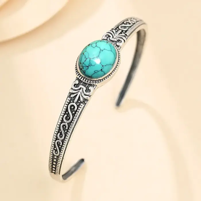 Bracelet manchette turquoise femmes Thai argent