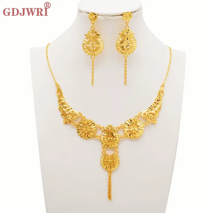 Bijoux indiens de luxe, boucles d'oreilles, collier, ensembles de bijoux pour femmes, couleur or de 
