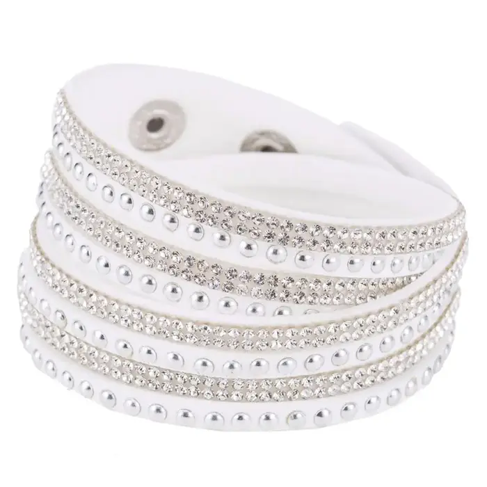 Bracelet en Faux cuir pour femmes, brillant, correcteur à chaud, incrusté de strass, multicouche, ca