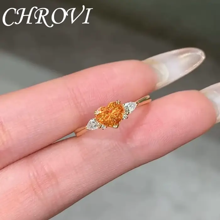 Bague de luxe en argent sterling 925 doré avec pierre de Morganite orange en forme de cœur - Bague e