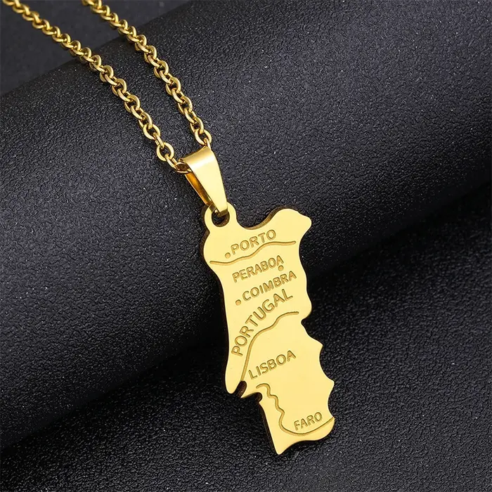 Collier en acier inoxydable et émail avec drapeau de la carte du Portugal, unisexe, pour Couple, eth