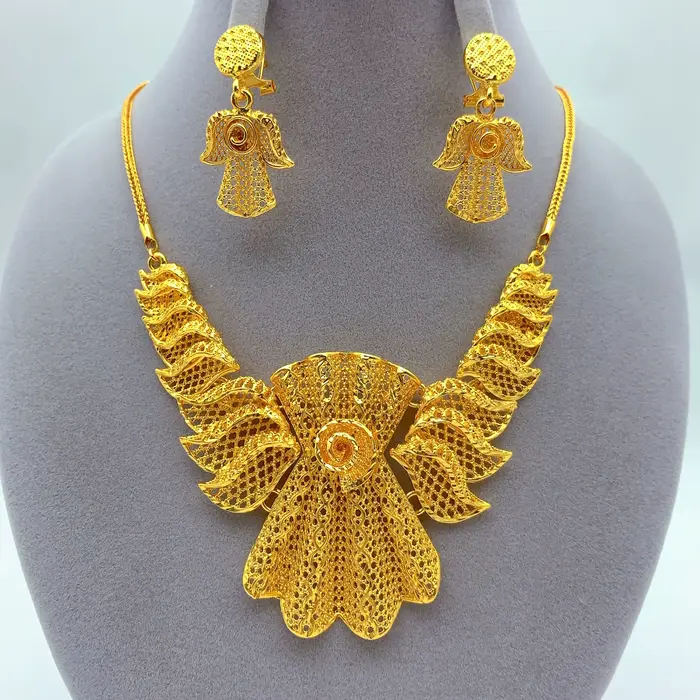 Ensemble de bijoux indiens pour femmes, collier et boucles d'oreilles plaqués or 24 carats, africain