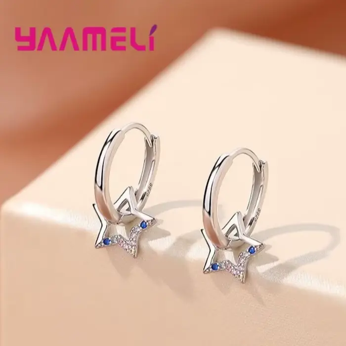 Boucles d'oreilles en argent sterling 925 avec étoiles et zircon cubique arc-en-ciel pour femmes et filles bijoux tendance mariage fête cadeau occasion spéciale