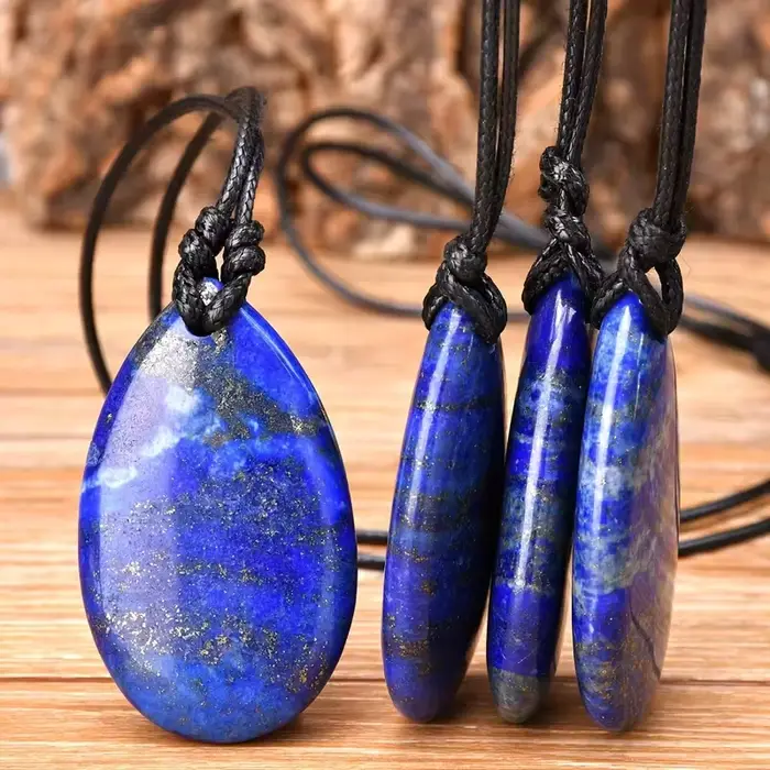 Collier pendentif en lapis-lazuli bohème en forme de larme, style unisexe, tissé à la main, cadeaux de vacances et d'anniversaire