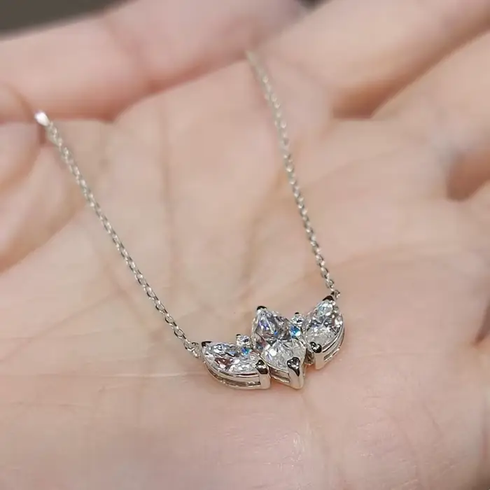 Rrjzz – collier avec pendentif en diamant CZ pour femme, coupe Marquise, trois laboratoires, plaqué argent Sterling 925, chaîne de clavicule, bijoux cadeau