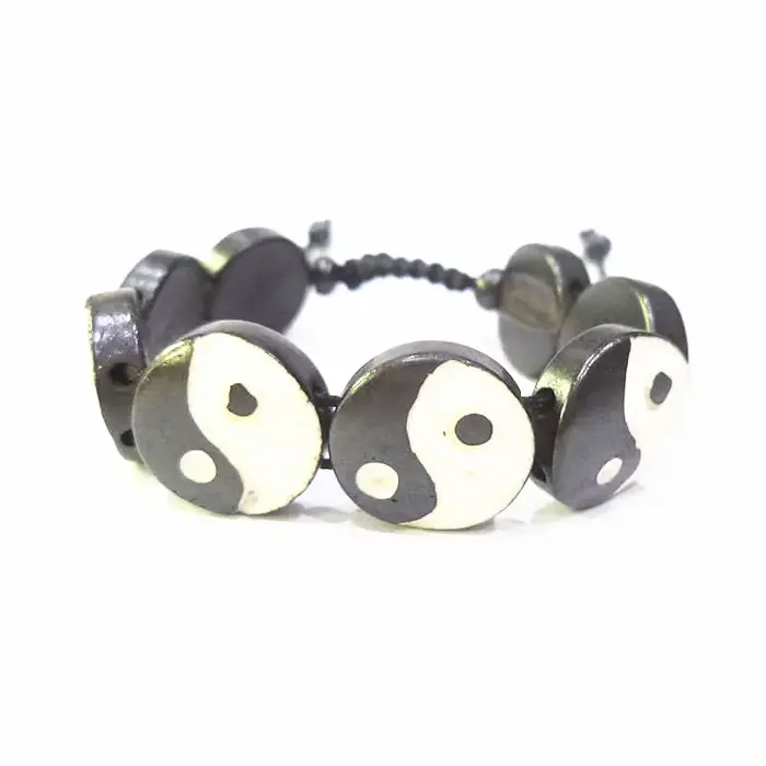 Bracelets tibétains sculptés à la main Ying Yang Taiji os de bœuf Bracelet réglable BB-022