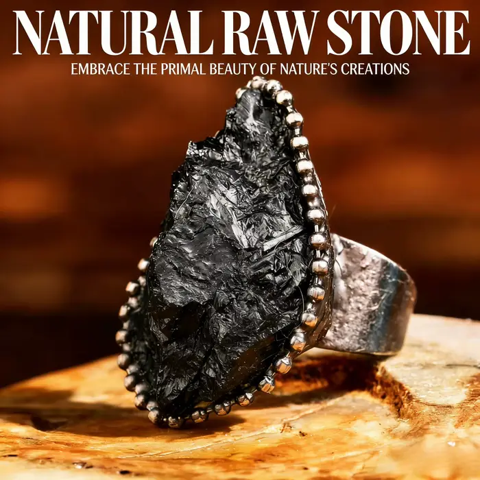 Bague en Tourmaline Noire Brute, Style Bohème Gothique, Accessoire Unisexe Pour Occasions Spéciales et Usage Quotidien
