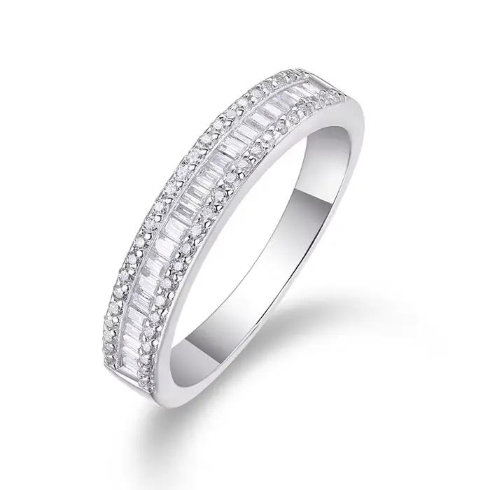 Smyoe-Bagues Moissnaite en argent regardé S925 pour femme, coupe émeraude, bandes demi-éternité, bij