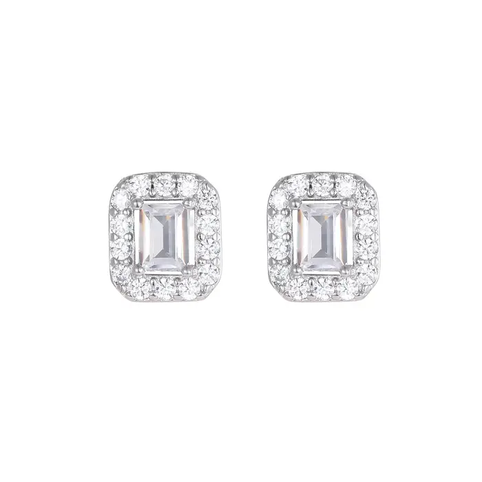 Boucles d'oreilles clous carrées en argent 925 plaqué or 18 carats avec zircon cubique