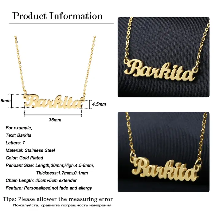 Collier personnalisé en acier inoxydable doré avec plaque nom pour femmes occasions spéciales