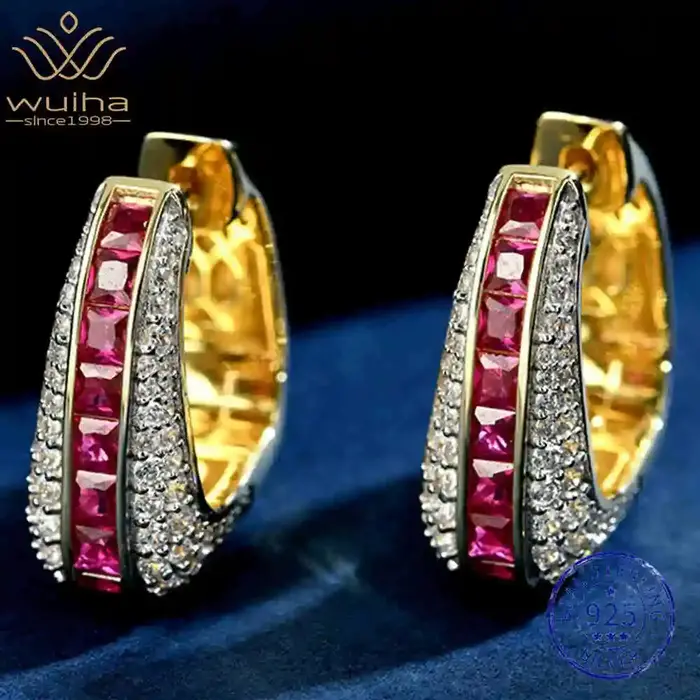 WUIHA Vintage 100% 925 argent Sterling laboratoire saphir rubis diamants à haute teneur en carbone c