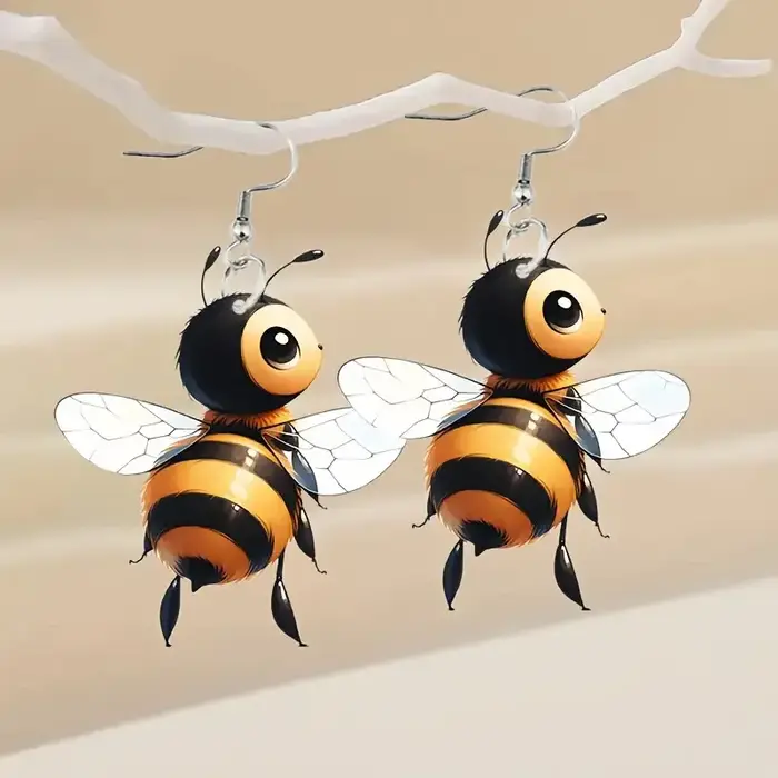 Boucles d'oreilles en acrylique 2D motif petite abeille mignonne
