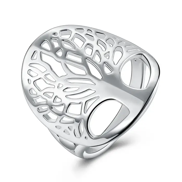 Bague couleur argent en forme d'arbre ajouré, Design artistique, taille 6-10, bijoux unisexe pour fe
