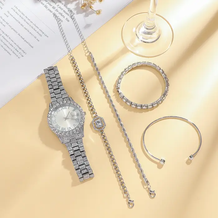 Ensemble de montres pour femmes de luxe serties de diamants, avec bracelet incrusté de diamants, ens