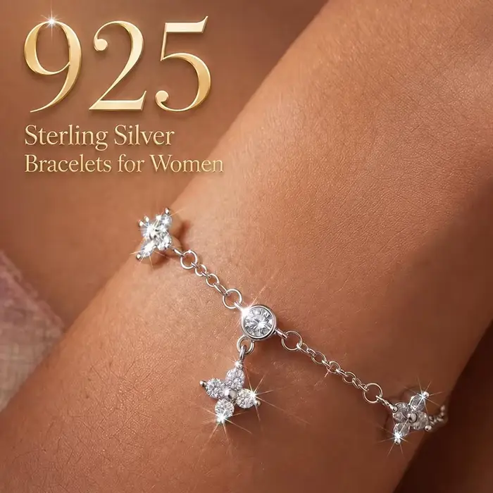 Bracelets en argent sterling 925 pour femmes, bracelet délicat, bracelet trèfle plaqué or 14 carats,