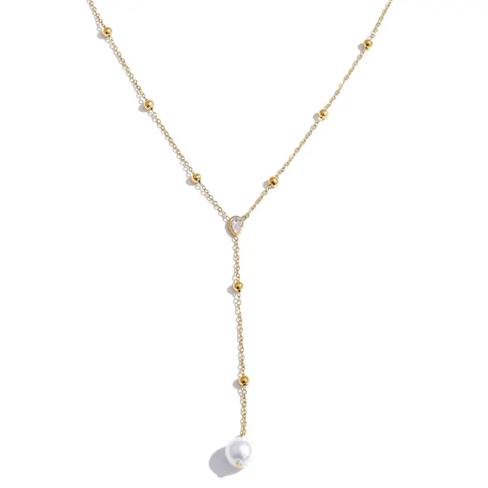 Yhpup – collier en acier inoxydable avec perles simulées en zircone, chaîne en Y, style coréen chic,