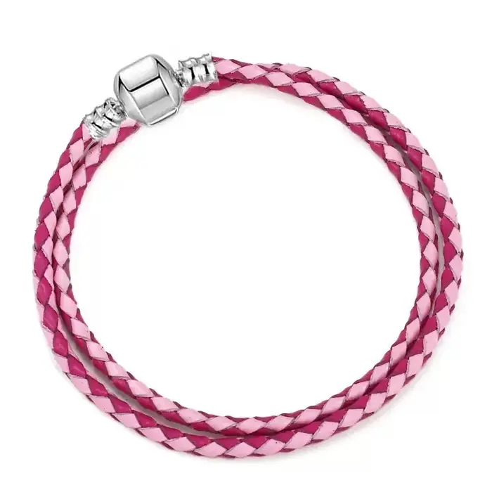 Bracelet en cuir avec perles rondes en argent pur S925
