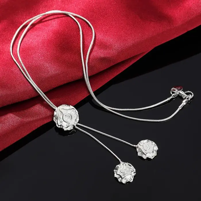 Magnifique collier à fleurs roses en argent Sterling 925 pour femmes, bijoux à breloques, à la mode,