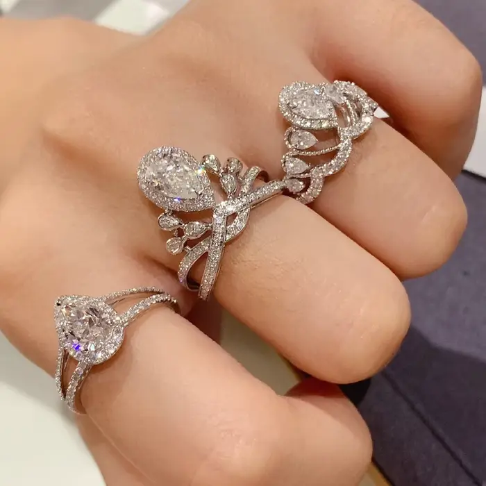Bagues de mariage de luxe en forme de goutte d'eau pour femmes