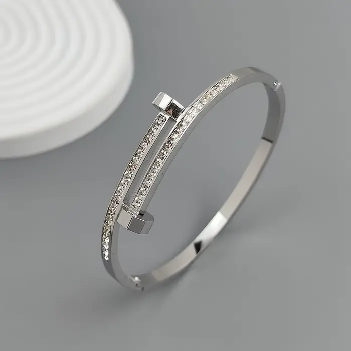 Nouveau bracelet plaqué or en acier inoxydable et zircon pour ongles 18K, bracelet de couple étanche