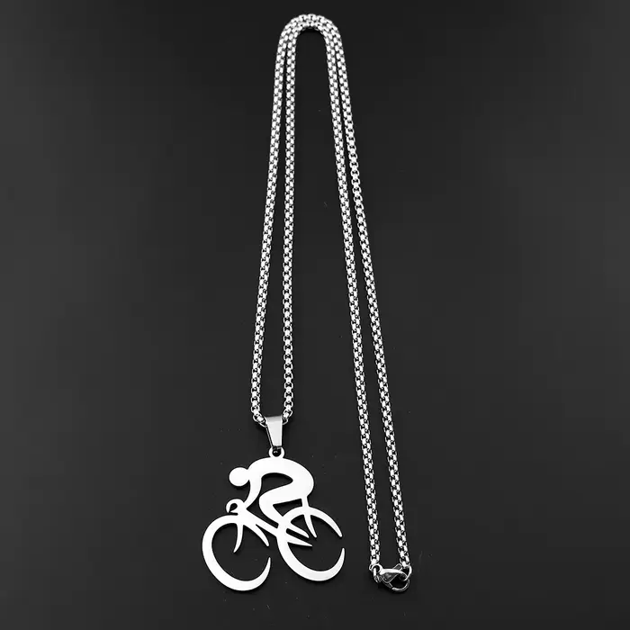 Collier chaîne Free Spirit pour cyclistes, en acier inoxydable couleur argent, style sport simple, pour homme et femme, bijou hip-hop