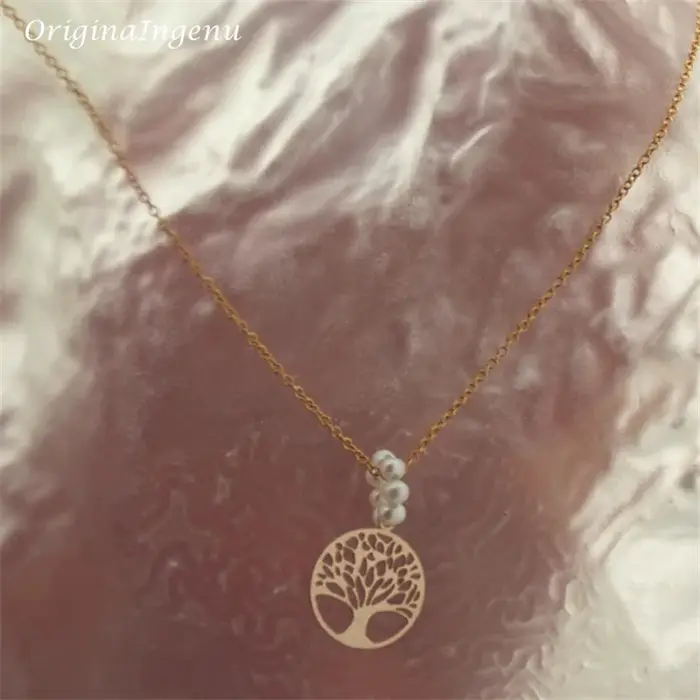 Collier Arbre de Vie en or rempli 14K avec perles d'eau douce faites à la main pour femmes occasions spéciales soirees elegance et beauté intemporelle