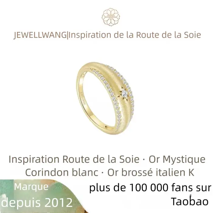 JEWELLWANG Bague en saphir blanc en argent S925 plaqué or 18 carats