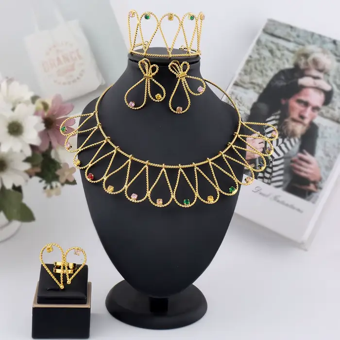 Ensemble de bijoux plaqués or pour femmes, haute qualité, lignes simples, boucles d'oreilles, bague,